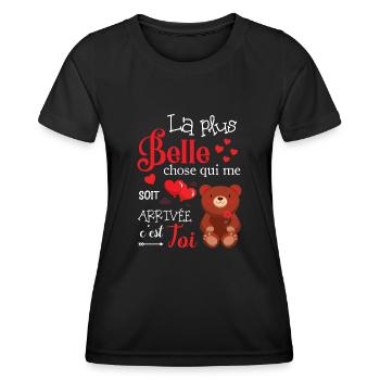 Cadeau Saint Valentin Homme Femme humour Ourson - T-shirt sport Femme - noir - Devant - AI Model Female 172 light (172cm)