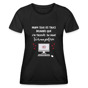 Cadeau Saint Valentin Homme Femme Humour Internet - T-shirt sport Femme - noir - Devant - AI Model Female 172 light (172cm)