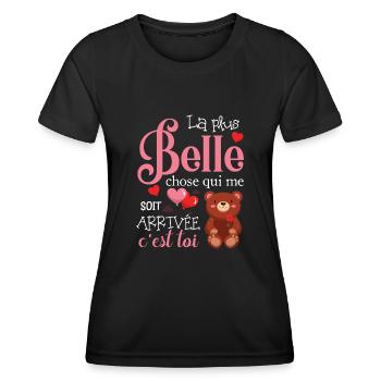 Cadeau St Valentin Femme Copine Ourson Je t'aime - T-shirt sport Femme - noir - Devant - AI Model Female 172 light (172cm)