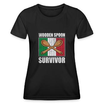Wooden Spoon Survivor Eltern Aus Italien Geschenk - Frauen Funktions-T-Shirt - Schwarz - Vorne - AI Model Female 172 light (172cm)