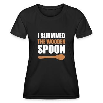 I Survived The Wooden Spoon Kindererziehung - Frauen Funktions-T-Shirt - Schwarz - Vorne - AI Model Female 172 light (172cm)