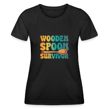 Cuillère en bois survivant Vintage parentalité cadeau - T-shirt sport Femme - noir - Devant - AI Model Female 172 light (172cm)