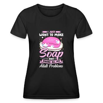 Savon Savon de bain Savon naturel - T-shirt sport Femme - noir - Devant - AI Model Female 172 light (172cm)