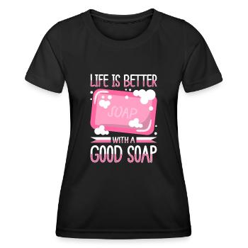 Savon Savon de bain Savon naturel - T-shirt sport Femme - noir - Devant - AI Model Female 172 light (172cm)