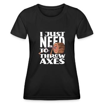 Ich Muss Nur Äxte Werfen - Frauen Funktions-T-Shirt - Schwarz - Vorne - AI Model Female 172 light (172cm)