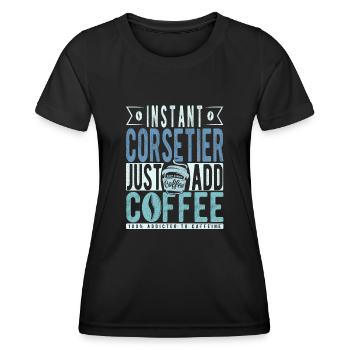 Instant-Korsett, einfach Kaffee hinzufügen - Frauen Funktions-T-Shirt - Schwarz - Vorne - AI Model Female 172 light (172cm)