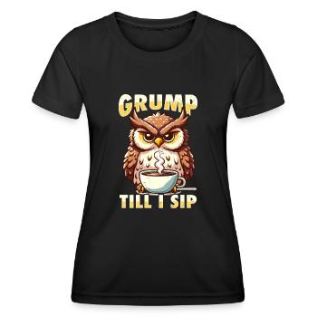 Mürrische Eule Mit Kaffee-morgenstimmung - Frauen Funktions-T-Shirt - Schwarz - Vorne - AI Model Female 172 light (172cm)