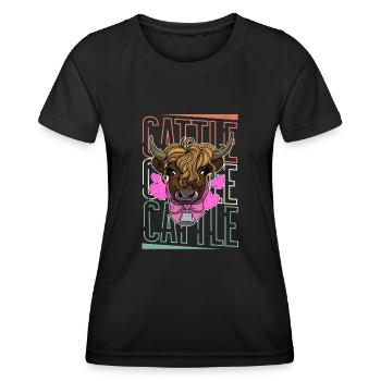 Schottisches Hochlandrind Bauernhof Landwirt - Frauen Funktions-T-Shirt - Schwarz - Vorne - AI Model Female 172 light (172cm)