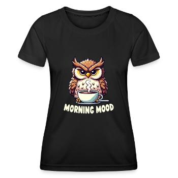 Mürrische Eule Mit Kaffee-morgenstimmung - Frauen Funktions-T-Shirt - Schwarz - Vorne - AI Model Female 172 light (172cm)