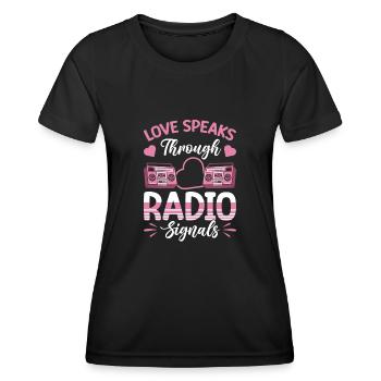 Radio Moderator Valentinstag Love Radio Signals - Frauen Funktions-T-Shirt - Schwarz - Vorne - AI Model Female 172 light (172cm)