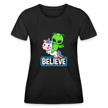 Alien Einhorn Geschenk Science Fiction - Frauen Funktions-T-Shirt - Schwarz - Vorne - AI Model Female 172 light (172cm)