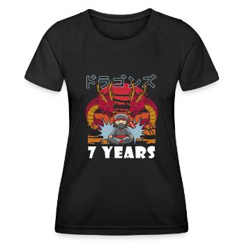 Retro Sieben 7 Jahre 7 . Geburtstag Ninja Sterne - Frauen Funktions-T-Shirt - Schwarz - Vorne - AI Model Female 172 light (172cm)