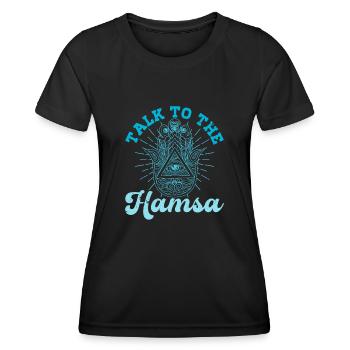 Hamsa Eye Hand Talisman Yoga Fluchschutz - Frauen Funktions-T-Shirt - Schwarz - Vorne - AI Model Female 172 light (172cm)