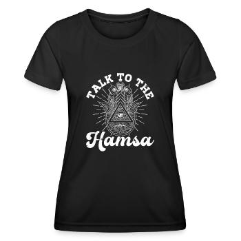 Hamsa Eye Hand Talisman Yoga Fluchschutz - Frauen Funktions-T-Shirt - Schwarz - Vorne - AI Model Female 172 light (172cm)