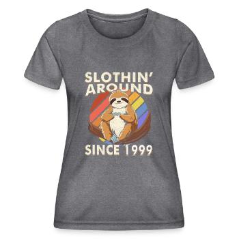 Faultier Geburtsjahr 1999 Geburtstag Jahrgang - Frauen Funktions-T-Shirt - dunkle Melange  - Vorne - AI Model Female 172 light (172cm)