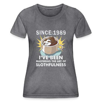 Année de naissance 1989 Anniversaire Paresseux - T-shirt sport Femme - mélange sombre  - Devant - AI Model Female 172 light (172cm)