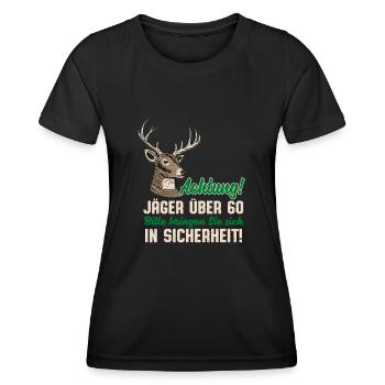 Hunter Over 60 Funny Sayings Deer Hunting Humor - Women's Functional T-Shirt - black - Front - AI Model Female 172 light (172cm)