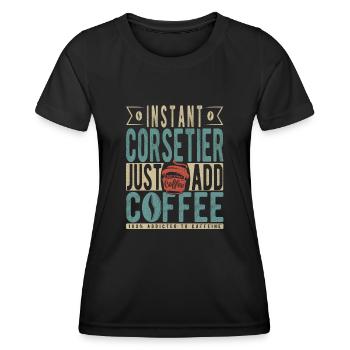 Instant-Korsett, einfach Kaffee hinzufügen - Frauen Funktions-T-Shirt - Schwarz - Vorne - AI Model Female 172 light (172cm)