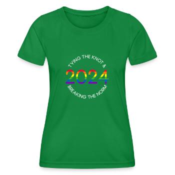 Mr. & Mr. 2024 Gay Pride Hochzeit Homo-Ehe - Frauen Funktions-T-Shirt - Kelly Green - Vorne - AI Model Female 172 dark (172cm)