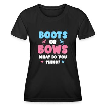 Babyankündigung Geschlecht enthüllen Baby Party Stiefel - Frauen Funktions-T-Shirt - Schwarz - Vorne - AI Model Female 172 light (172cm)