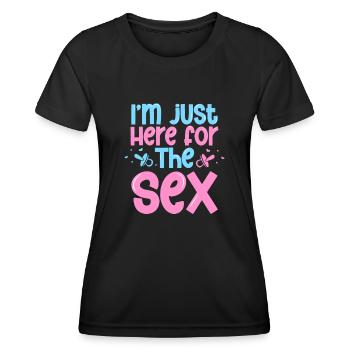 Annonce de bébé : révélation du sexe ici pour le bébé - T-shirt sport Femme - noir - Devant - AI Model Female 172 light (172cm)