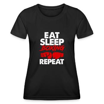 boxer, manger, dormir, répéter - T-shirt sport Femme - noir - Devant - AI Model Female 172 light (172cm)