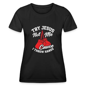 Boxe, Boxeur, Jésus, Christianisme - T-shirt sport Femme - noir - Devant - AI Model Female 172 light (172cm)
