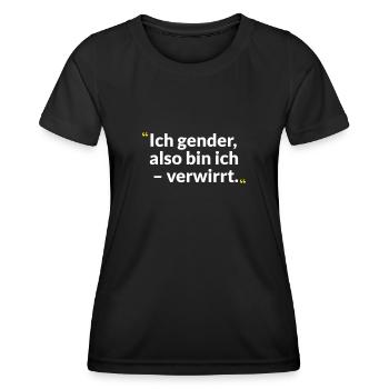 Réflexion sur le genre – Entre et sagesse - T-shirt sport Femme - noir - Devant - AI Model Female 172 light (172cm)