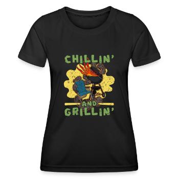 Grillmeister Grillen BBQ Smoker Fleisch Grill - Frauen Funktions-T-Shirt - Schwarz - Vorne - AI Model Female 172 light (172cm)