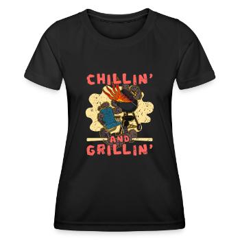 Grillmeister Grillen BBQ Smoker Fleisch Grill - Frauen Funktions-T-Shirt - Schwarz - Vorne - AI Model Female 172 light (172cm)