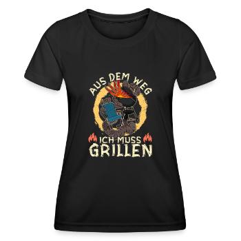 Hinterhofgrillen BBQ Grillen Smoker Fleisch - Frauen Funktions-T-Shirt - Schwarz - Vorne - AI Model Female 172 light (172cm)