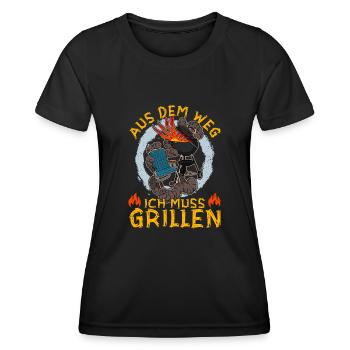 Hinterhofgrillen BBQ Grillen Smoker Fleisch - Frauen Funktions-T-Shirt - Schwarz - Vorne - AI Model Female 172 light (172cm)