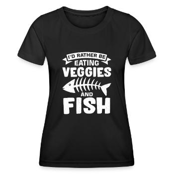 Je préfère manger des légumes et du poisson - T-shirt sport Femme - noir - Devant - AI Model Female 172 light (172cm)