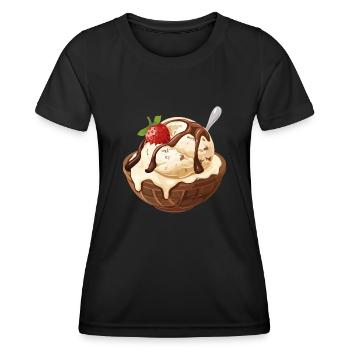 Vanilleeis Erdbeer Eisbecher Genuss Moment - Frauen Funktions-T-Shirt - Schwarz - Vorne - AI Model Female 172 light (172cm)