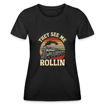 Funny Train Driver Train Trains - Women's Functional T-Shirt - black - Front - AI Model Female 172 light (172cm)