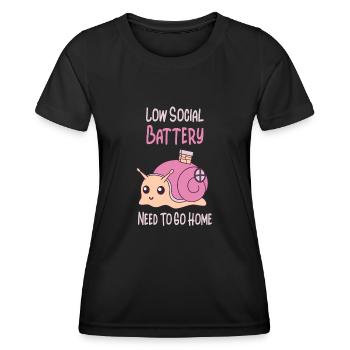 Sozialer Akku Zu Hause Aufladen Introvertiert - Frauen Funktions-T-Shirt - Schwarz - Vorne - AI Model Female 172 light (172cm)