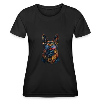 Berger allemand avec des lunettes de soleil américaines - T-shirt sport Femme - noir - Devant - AI Model Female 172 light (172cm)