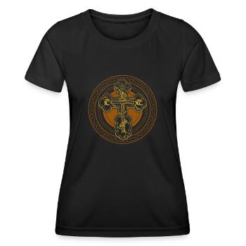 Serbien Belgrad Orthodox Serbisch Flagge Kreuz - Frauen Funktions-T-Shirt - Schwarz - Vorne - AI Model Female 172 light (172cm)