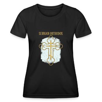 Serbien Belgrad Balkan Orthodox Flagge Kreuz - Frauen Funktions-T-Shirt - Schwarz - Vorne - AI Model Female 172 light (172cm)