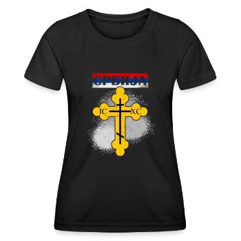 Serbien Serbe Balkan Orthodox Kreuz Glaube - Frauen Funktions-T-Shirt - Schwarz - Vorne - AI Model Female 172 light (172cm)