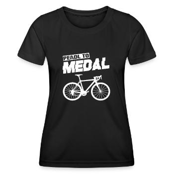 Pédalez Pour Médaille Vélo De Route Vélo De Route Vélos De Route Vélo De Route - T-shirt sport Femme - noir - Devant - AI Model Female 172 light (172cm)
