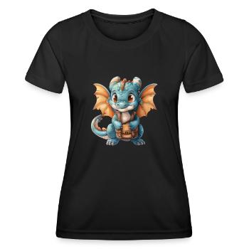 Drache Schulranzen Drache Kinder Niedlich - Frauen Funktions-T-Shirt - Schwarz - Vorne - AI Model Female 172 light (172cm)