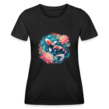 Vintage 80er Retro Japanisch Asiatisch Koi Karpfen - Frauen Funktions-T-Shirt - Schwarz - Vorne - AI Model Female 172 light (172cm)