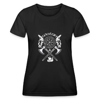 Wotan-VIKING-Viking SYMBOLES-RUNES VIKINGS - T-shirt sport Femme - noir - Devant - AI Model Female 172 light (172cm)