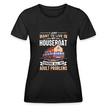 Funny Houseboat Saying - Women's Functional T-Shirt - black - Front - AI Model Female 172 light (172cm)
