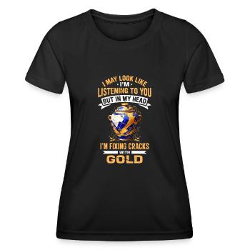 Conception japonaise de réparation de l’or Kintsukuroi - T-shirt sport Femme - noir - Devant - AI Model Female 172 light (172cm)