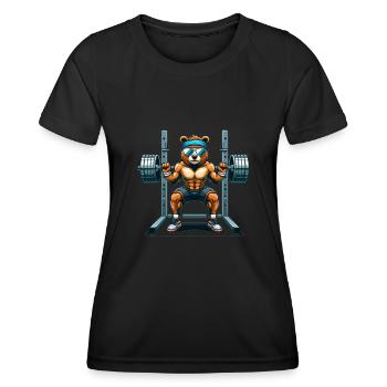 Ours fort accroupi dans le gymnase - T-shirt sport Femme - noir - Devant - AI Model Female 172 light (172cm)