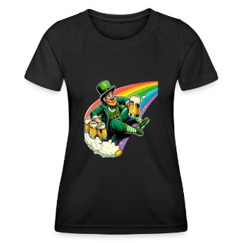 Leprechaun (Irish Leprechaun) on Rainbow - Women's Functional T-Shirt - black - Front - AI Model Female 172 light (172cm)