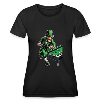 Billard jouant au lutin (lutin irlandais) - T-shirt sport Femme - noir - Devant - AI Model Female 172 light (172cm)