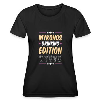 Soirée de consommation d’alcool à Mykonos - T-shirt sport Femme - noir - Devant - AI Model Female 172 light (172cm)